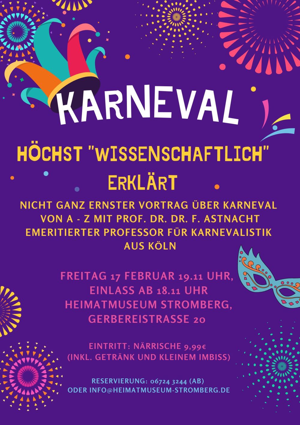 Flyer des Heimatmuseum zur Karneval-Veranstaltung 2023