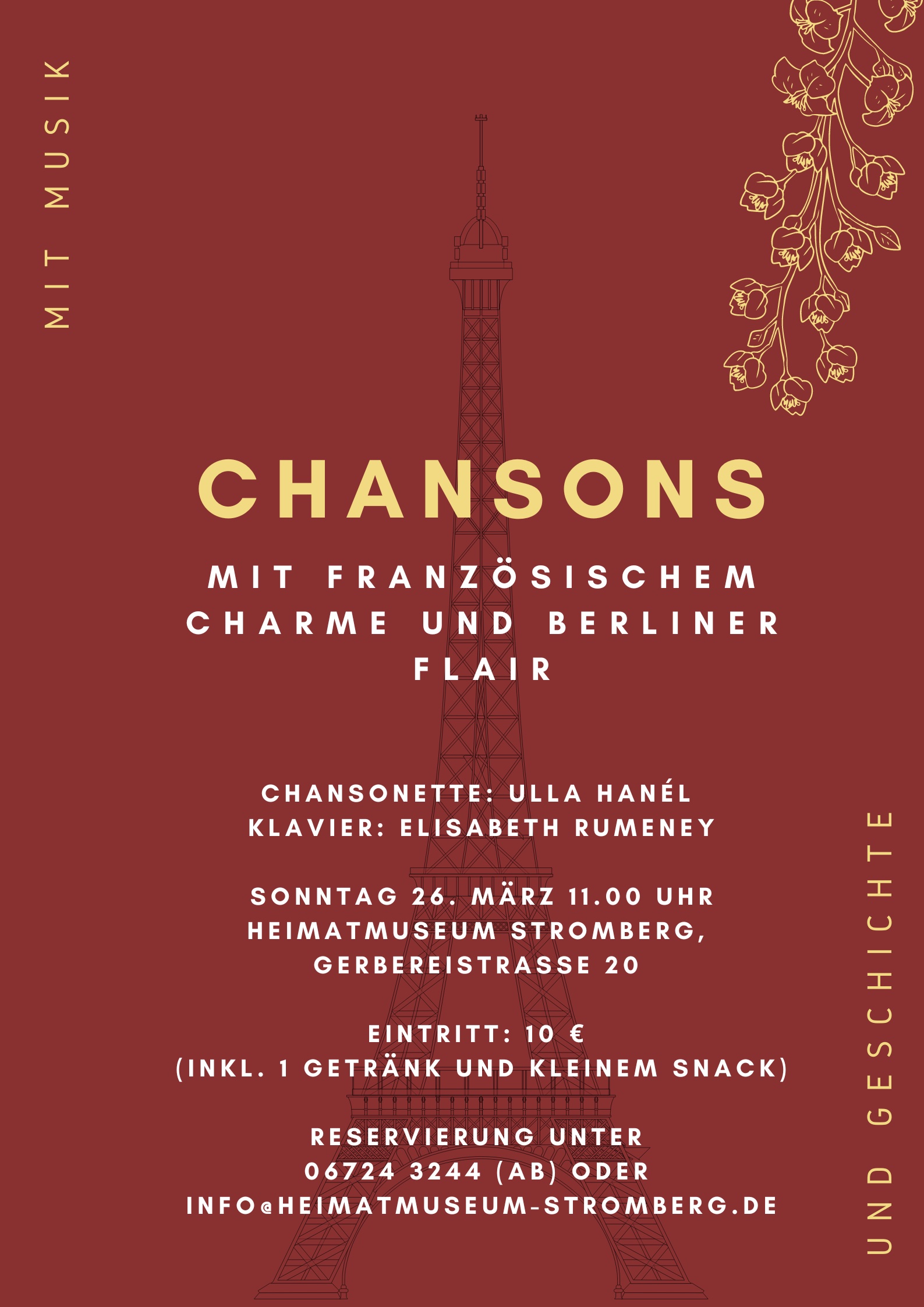 Plakat Chanson Matinee im Heimatmuseum Stromberg am 26.03.2023