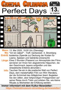 Flyer zum Film "Perfect Days" im Cinema Culinaria