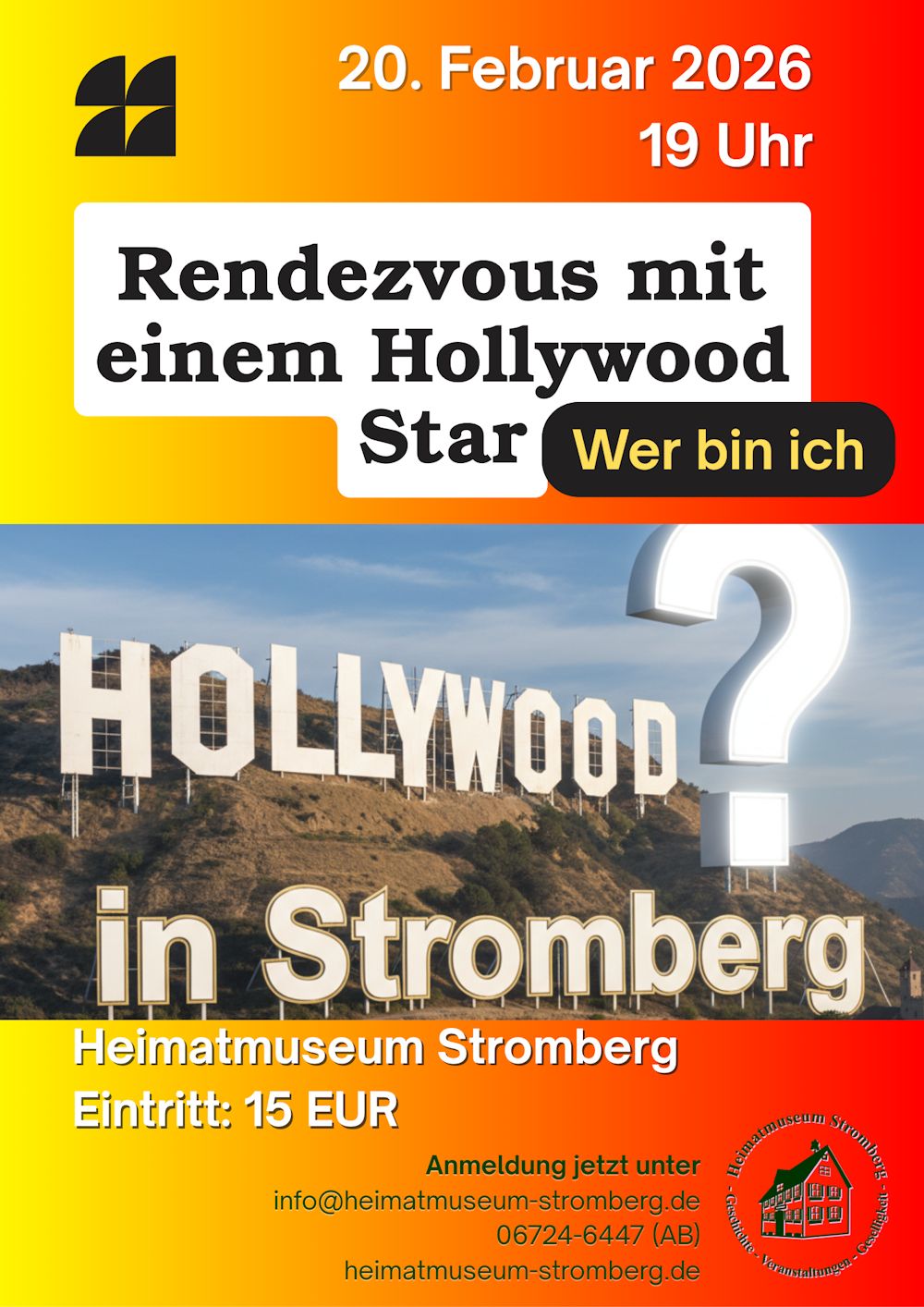 Flyer zur Veranstaltung "Rendezvous mit einem Hollywood Star" im Heimatmuseum Stromberg